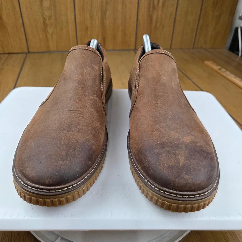 Johnston & Murphy Mens Brown Oiled Leather Slip On Loafers 25-2820 Size 10.5 M